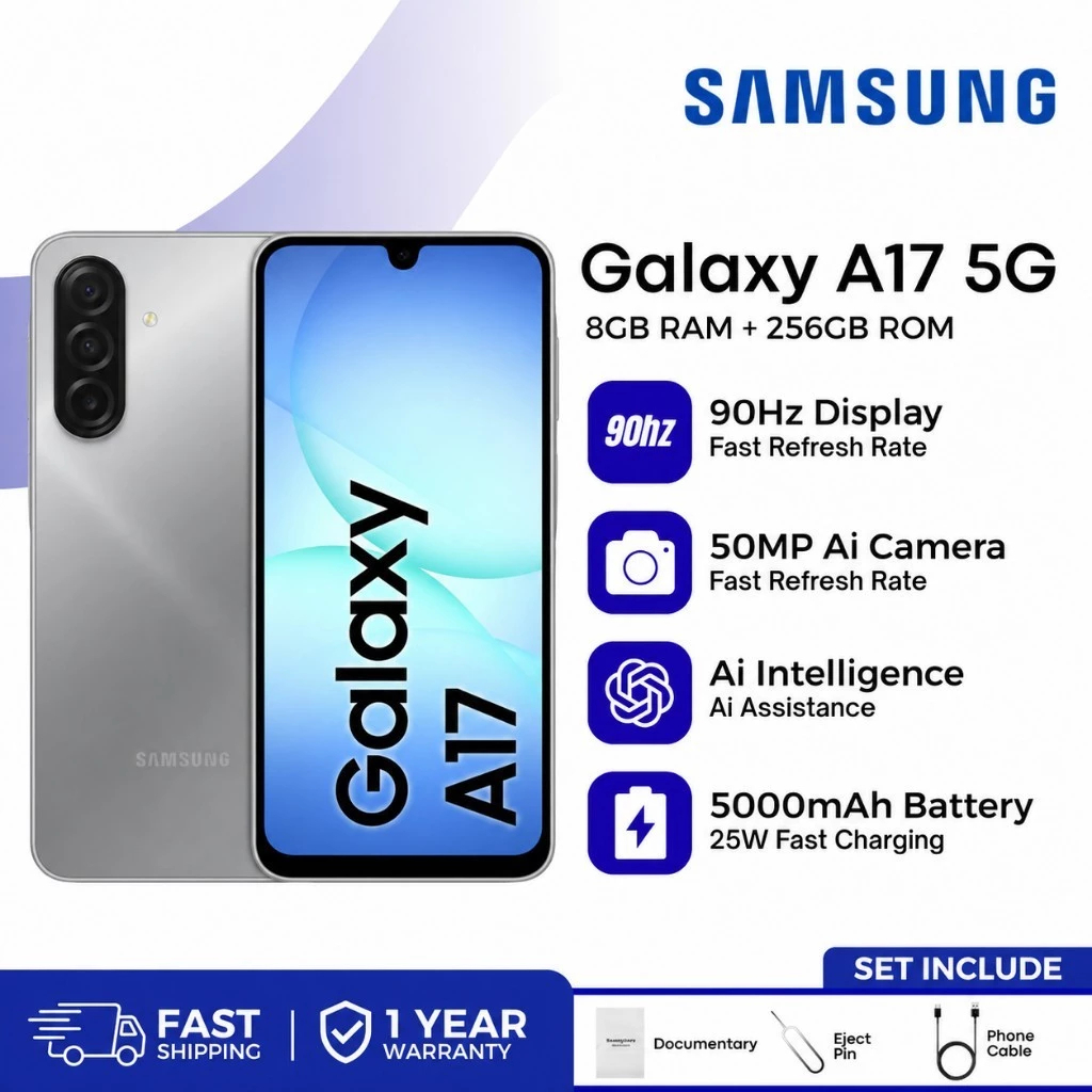 ใหม่เอี่ยม Galaxy A17 5G (8+256GB) สมาร์ทโฟน | จอ 6.7" 120Hz | AI Camera 50MP | RAM 8GB ROM 256GB | รับประกันศูนย์