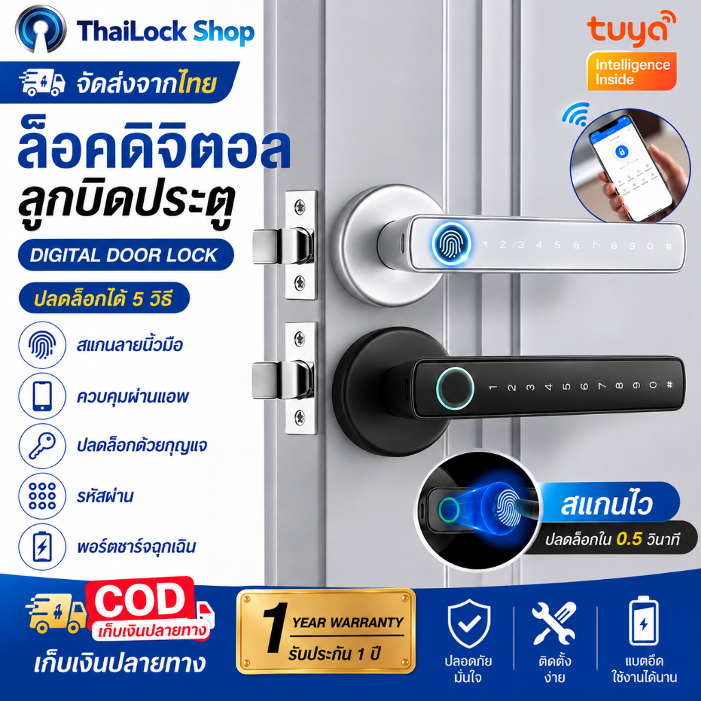 DoorLockกุญแจอัจฉริยะ ล็อคดิจิทัล ลูกบิดประตู ลูกบิดประตูดิจิทัล สมาร์ทล็อค ล็อคลายนิ้วมือ ดิจิทัลดอ