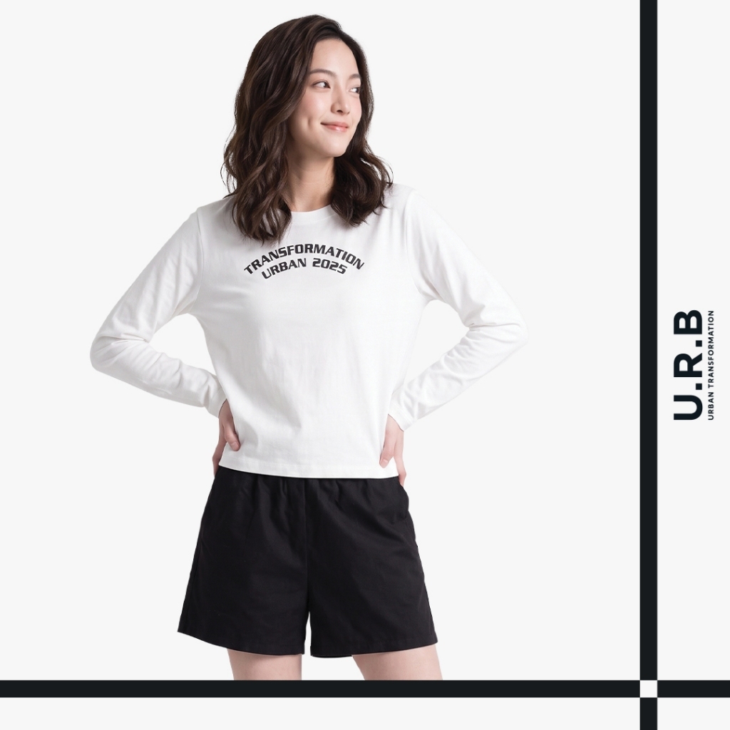 URBAN : WOMEN'S LONG SLEEVE TEE เสื้อยืด ทรงหลวม แขนยาวผู้หญิง รุ่น 1UTWT1056 สี White - ไวท์