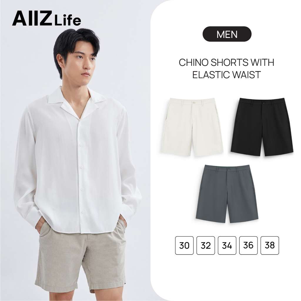 AIIZ (เอ ทู แซด) - AIIZ กางเกงชิโน่ผู้ชายขาสั้นขอบเอวยางยืดด้านใน AIIZ Men's Chino Shorts with Elastic Waist