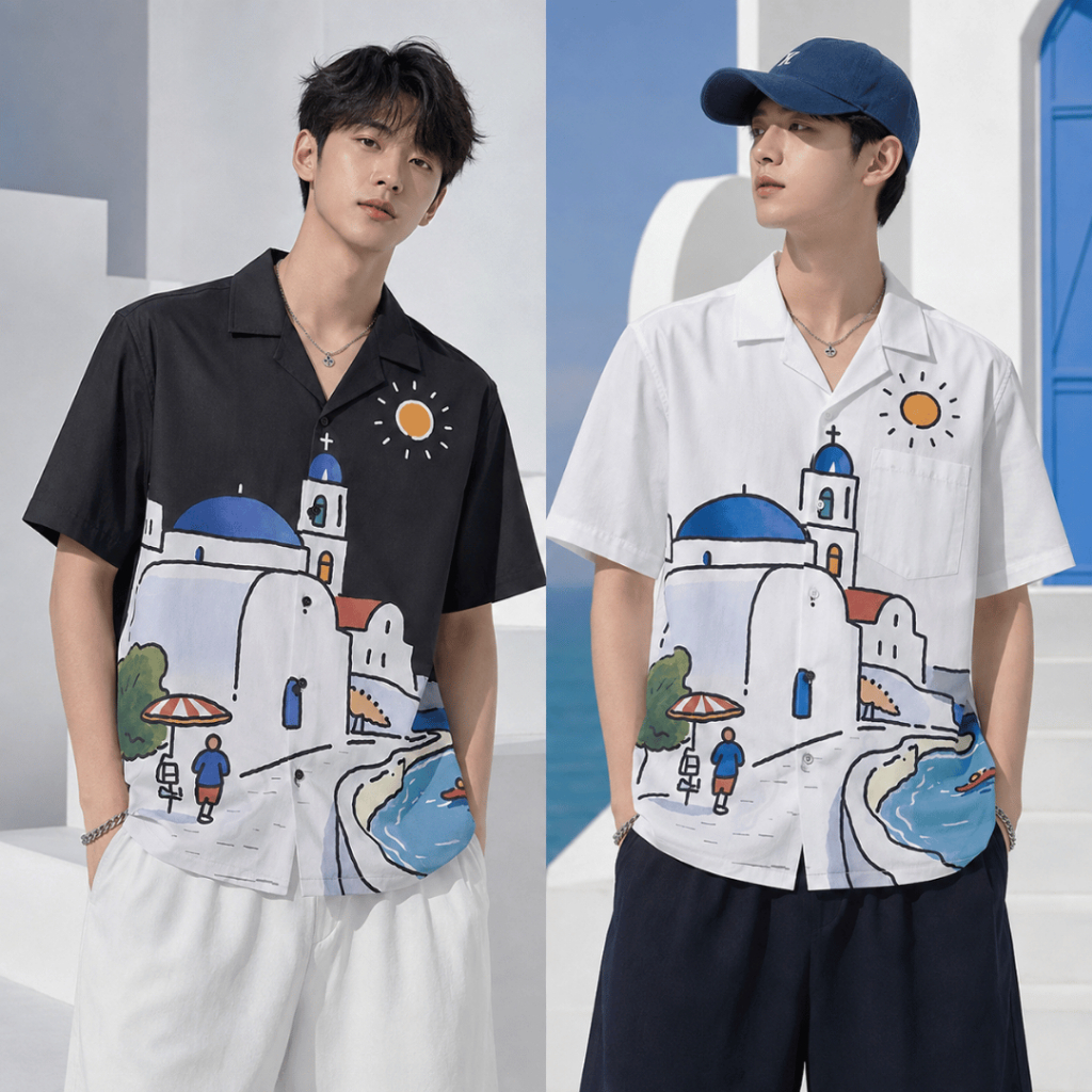 11.WOLF Monaco Art Shirt เสื้อต่อลาย เสื้อแขนสั้น เสื้อเชิ้ต เสื้อฮาวาย / H432