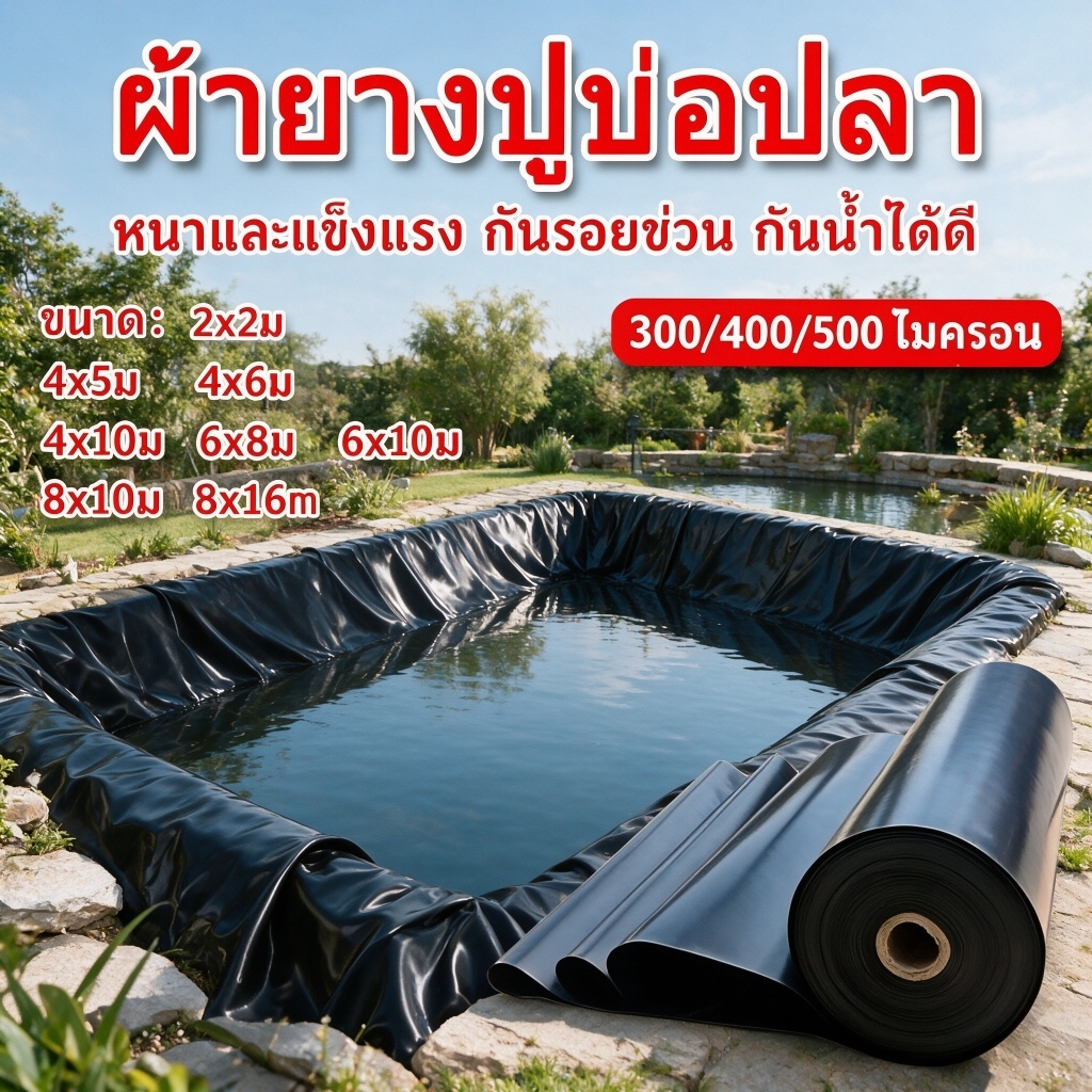 COD ผ้ายางปูบ่อปลา พลาสติกปูบ่อ หนา300/500ไมครอน สีดำ ผ้ายางปูบ่อ ปูบ่อน้ำ ปูบ่อปลา สระน้ำ โรงเรือน พลาสติกโรงเรือน HDPE