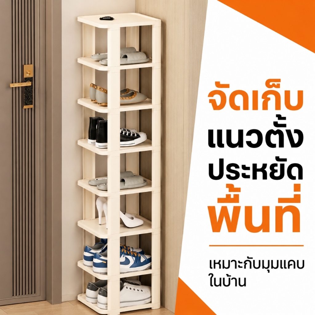 SALVO ชั้นวางรองเท้า Shoe Rack ซ้อนได้ สีดำและสีขาว ชั้นวางอเนกประสงค์ ประหยัดพื้นที่ วางรองเท้าและของใช้ในบ้าน รูปที่ 3