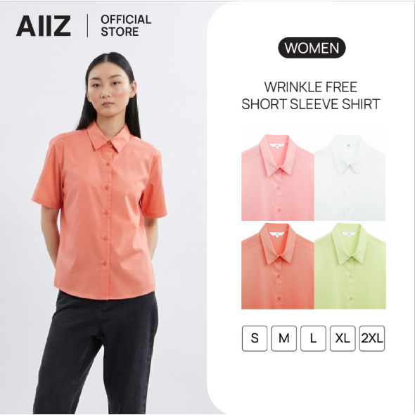 AIIZ เสื้อเชิ้ตผู้หญิงแขนสั้น ผ้ายับยาก Women's Wrinkle Free Short Sleeve Shirt