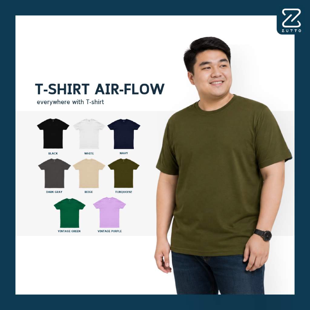ZUTTO เสื้อยืดคอกลมผู้ชายพรางพุง รุ่น Airflow ผ้า Cotton100% ไซส์ใหญ่ ระบายอากาศได้ดี