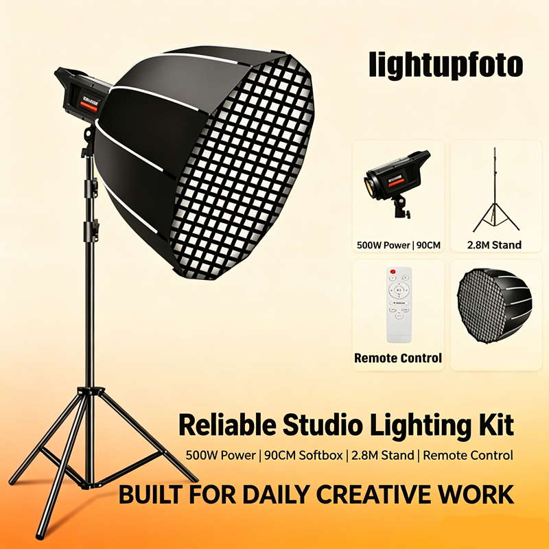 ไฟไลฟ์สด LED 500W ชุดไฟสตูดิโอ โคมไฟแบบพับได้ Softbox light 65ซม ไฟต่อเนื่อง 90cm Deep throw