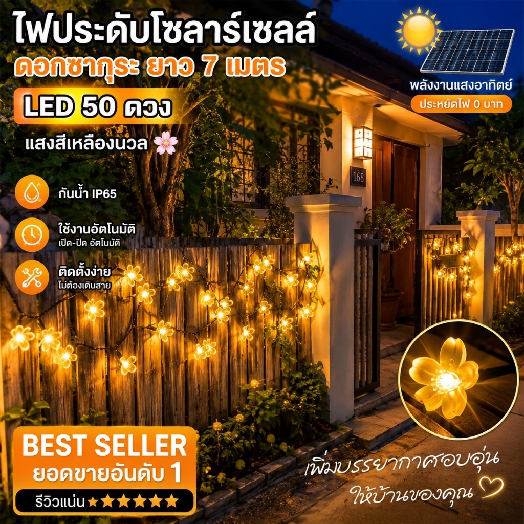 🎄จัดส่งฟรี🎄ไฟปิงปอง โซล่าเซลล์ ไฟตกแต่ง 50LED ไฟปีใหม่ ไฟแต่งสวน ไฟกลางแจ้ง กันน้ำ ประหยัดไฟมาก ไฟคริสต์มาส