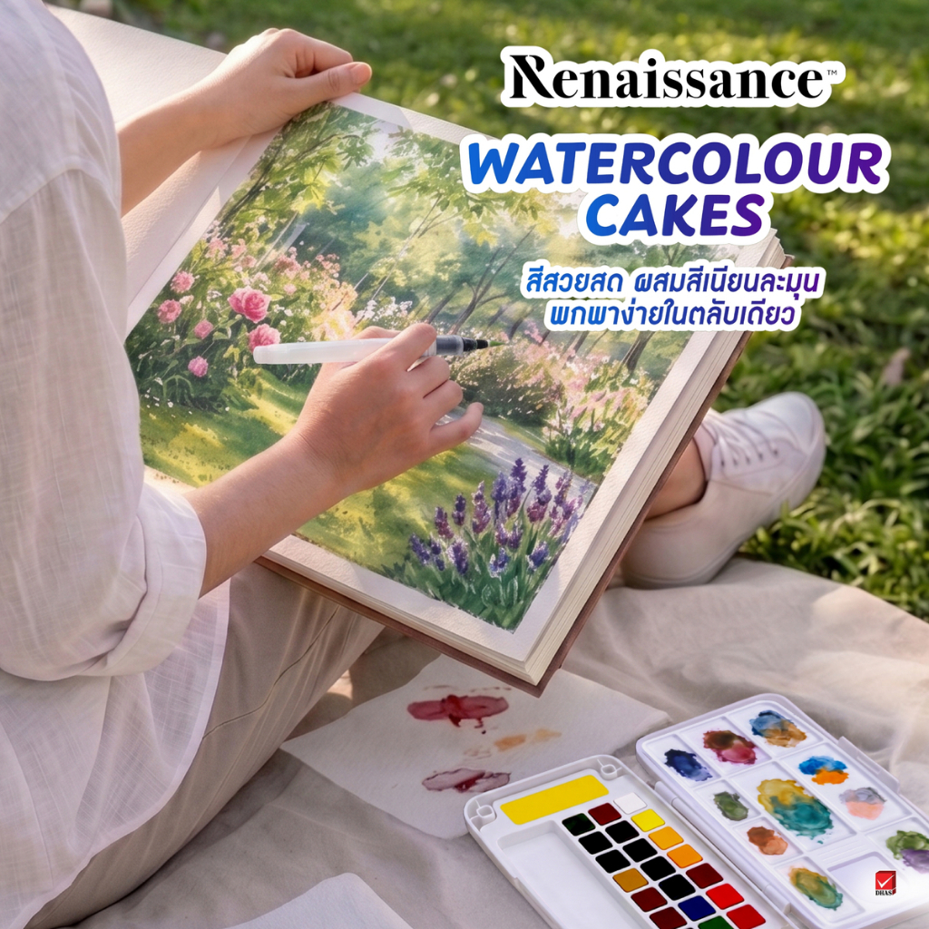 Renaissance สีน้ำ สีน้ำก้อนระดับอาร์ตติส 12 สี จำนวน 1 กล่อง — صورة 3