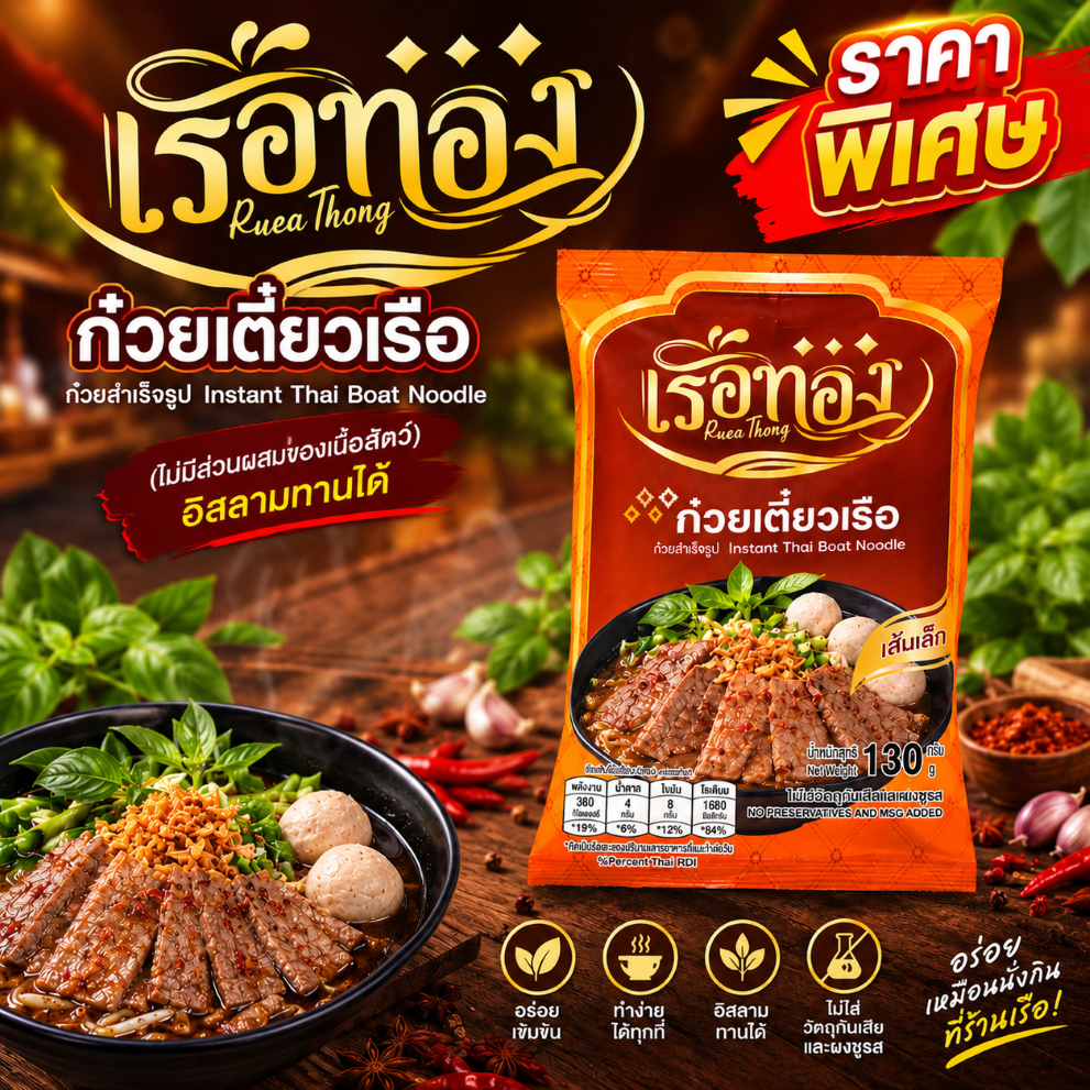 สินค้าใหม่ ก๋วยเตี๋ยวเรือทอง กึ่งสำเร็จรูป ก๋วยเตี๋ยวเรือน้ำตก สูตรลับเฉพาะ รสเด็ด น้ำข้น พร้อมส่ง