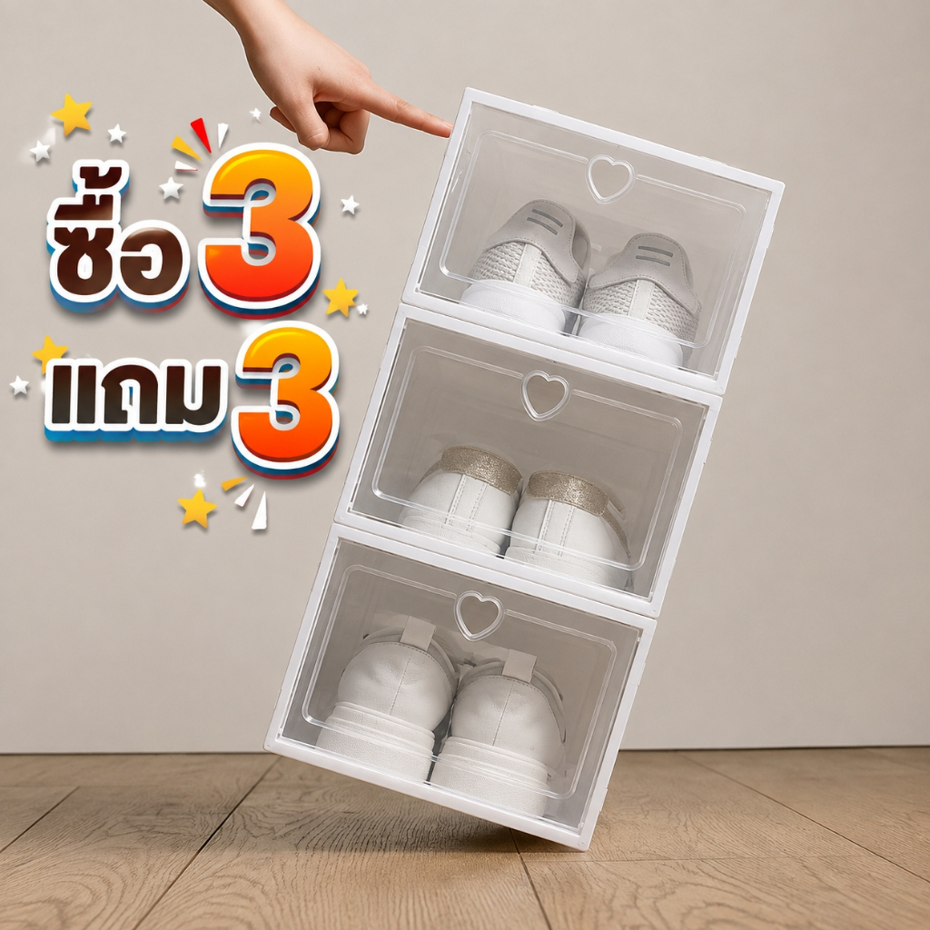 【ได้รับสินค้า 6 ชิ้น】กล่องรองเท้า กล่องใส่รองเท้า กันน้ำกันฝุ่น ฝาโปร่งใส หลายสีหลายขนาด ซ้อนกันได้