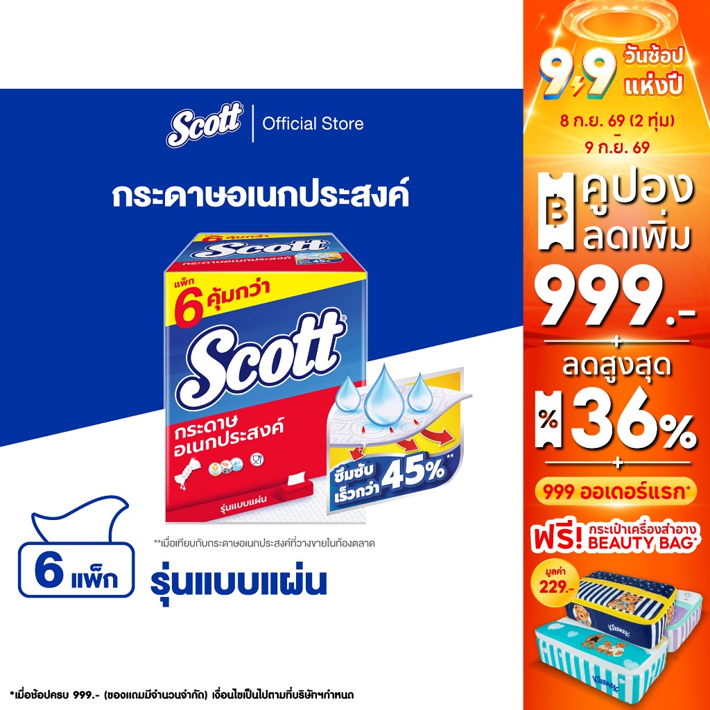 สก๊อตต์ กระดาษอเนกประสงค์ แบบแผ่น 84แผ่น x 6 แพ็ค Scott Paper Towel Interfold 84 Sheets x 6 Packs