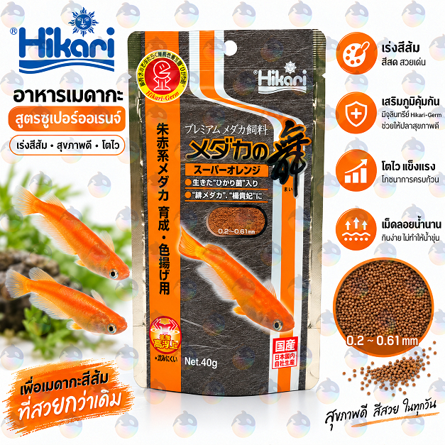 Hikari เมดากะ โนะ ไม Super Orange อาหารเมดากะ สูตรเร่งสีส้ม 0.2–0.61mm 40g