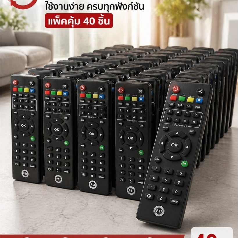 รีโมท PSI (ใช้กับกล่องดาวเทียม PSI ได้ทุกรุ่น) ของท้จากศูนย์ *แพ็ค40*