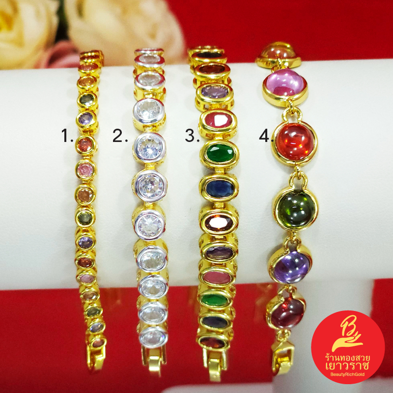 สร้อยข้อมือพลอย ชุบทอง สีนพเก้า เพชรรัสเซีย ดีไซส์สวยเรียบหรู ใส่เสริมบารมี ใส่ออกงานได้ ใส่ได้ทุกโอกาส งานสวย พร้อมส่ง