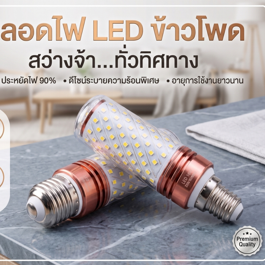 หลอดไฟ LED E14 E27 ขนาด 12W 16W 20W 24W หลอดข้าวโพด สว่างรอบด้าน หลอดไฟรั้ว หลอดไฟแชงเดอเลีย