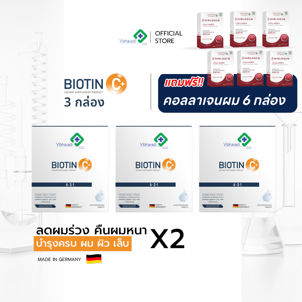 Biotin C+ คอร์ส 3 เดือน แถมคอลลาเจนผม 6 กล่อง