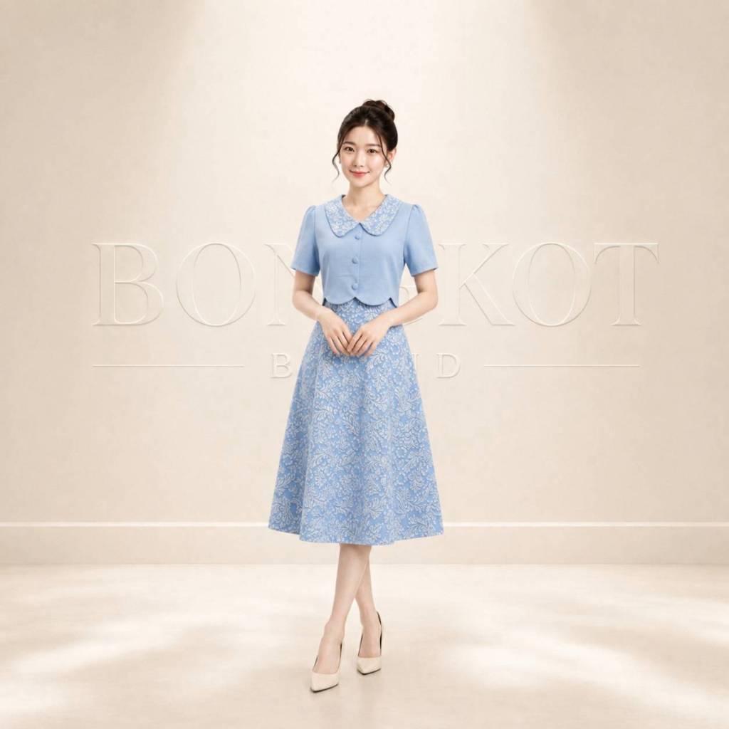 NL21 AmelieDress( อเมลี ) เดรสเดรสออกงาน ชุดทำงานคอปกแต่งกระดุมดีเทลสวยสุภาพเรียบหรู ยาว40นิ้ว