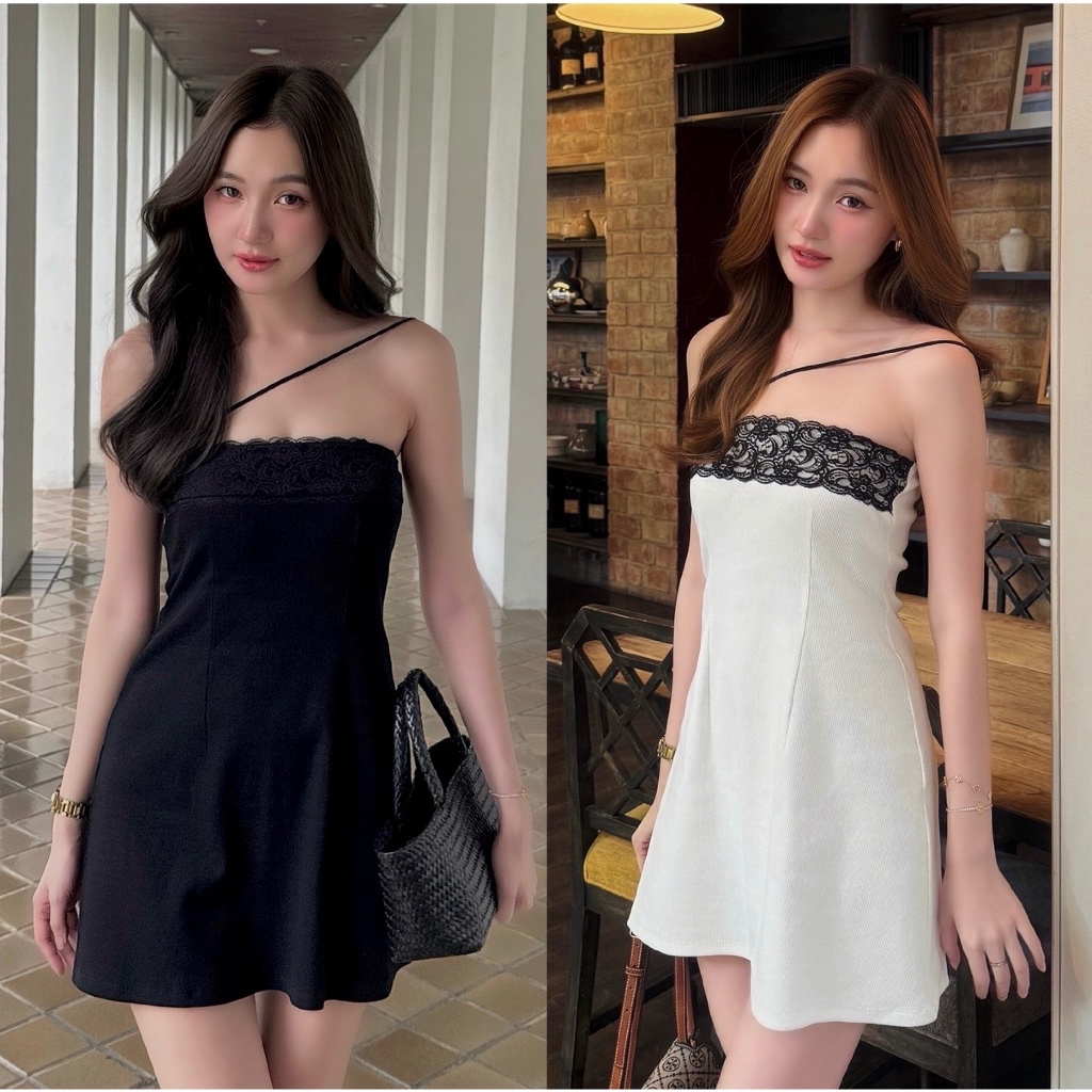 Raphine dress-เดรสเกาะอกลูกไม้สายคาด ลุคลูกคุณหวานโรแมนติกแอบเซ็กซี่ มีเสน่ห์มาก ผ้าร่องยืดคุณภาพดี
