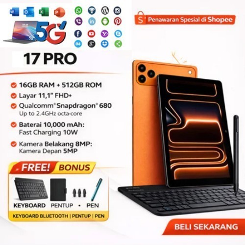 Pad 17 Pro Max แท็บเล็ตหน้าจอ 10.1 นิ้ว RAM16GB ROM1TB ระบบ Android แท็บเล็ตสำหรับธุรกิจและความบันเท