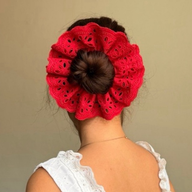 พร้อมส่งจากไทย!!Lace Scrunchie ยางรัดผมลูกไม้มี2สี เพิ่มลูกปัดได้