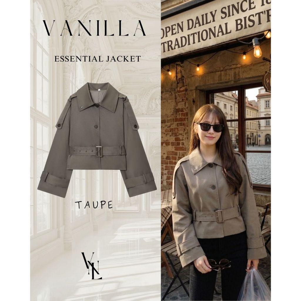 VANILLA STUDIO - Essential Belted Crop Jacket (TAUPE)