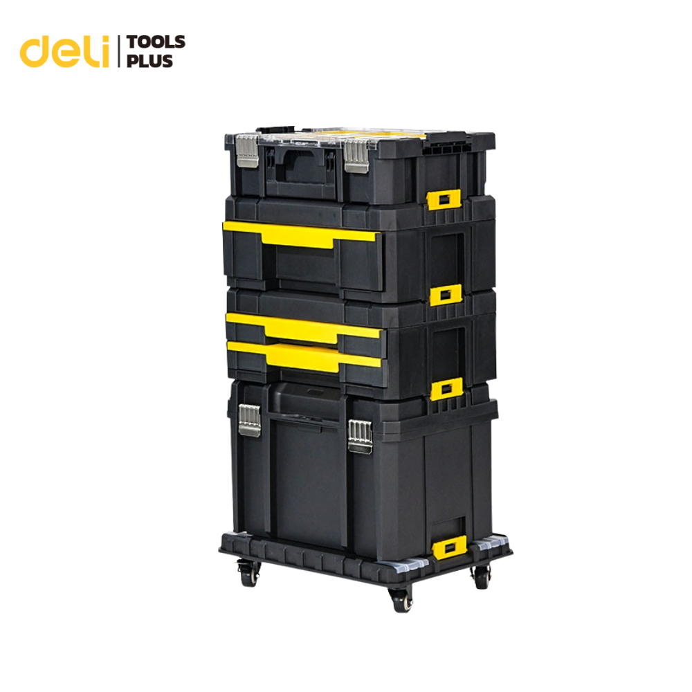 Deli กล่องเก็บอุปกรณ์ กล่องเครื่องมือ อเนกประสงค์ กันกระแทก วางซ้อนล็อคต่อกันได้ Stack Tool Box