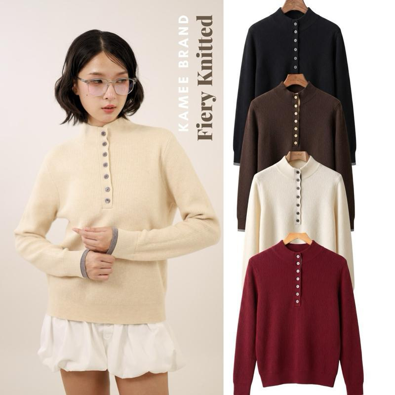 Kamee-Fiery Knitted เสื้อไหมพรมผสมขนแกะ บุขนลองจอน กระดุมหน้า กันหนาว 5-10 องศา