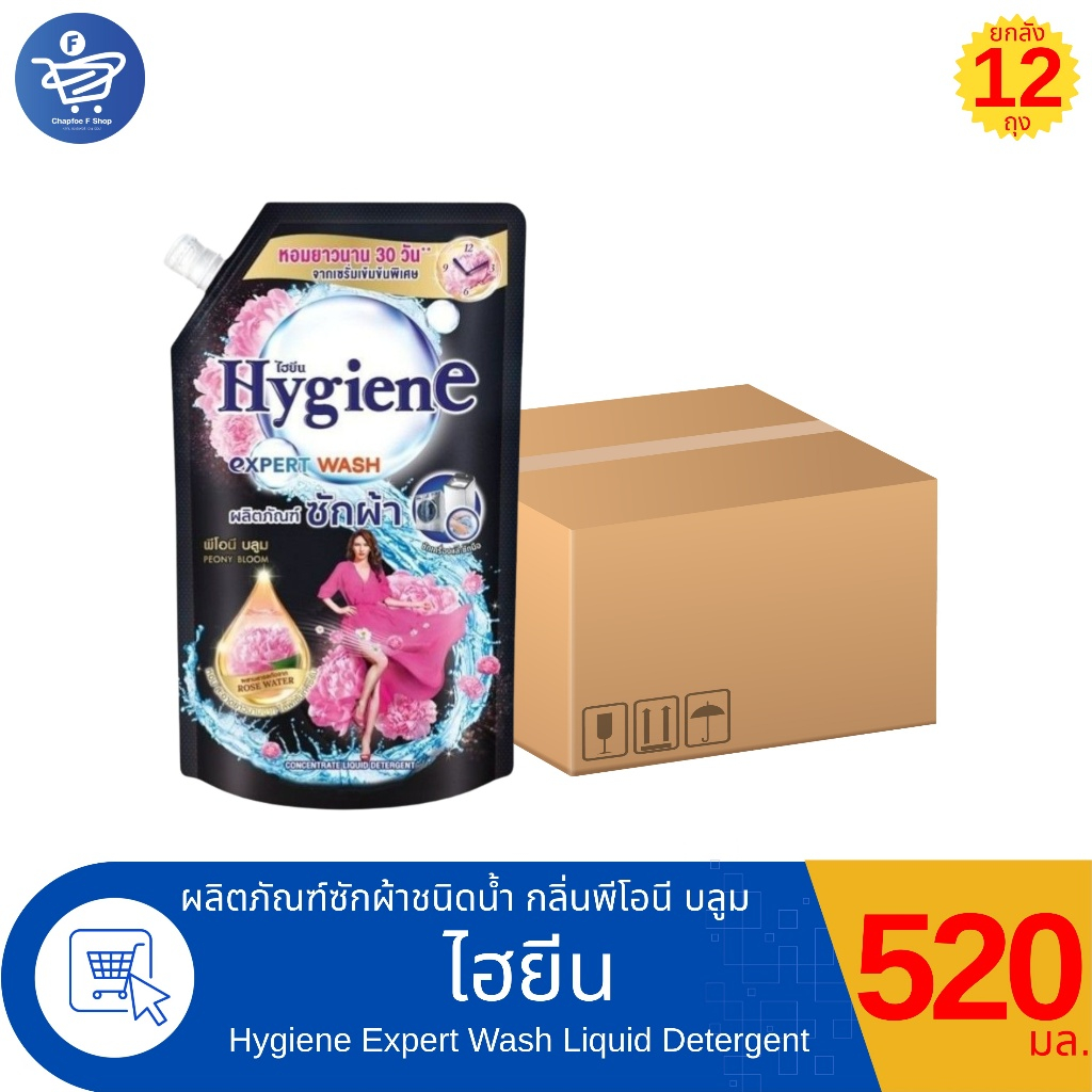 (ยกลัง 12 ถุง) ไฮยีน เอ็กซ์เพิร์ท วอช น้ำยาซักผ้า พีโอนี บลูม Hygiene Expert Wash Peony Bloom ขนาด 520 มล.
