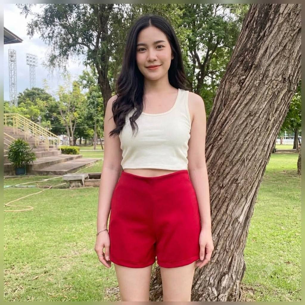 กางเกงขาสั้นผู้หญิง ขอบในตัวซิปข้าง (ผ้าฮานาโกะ) (S-XL)