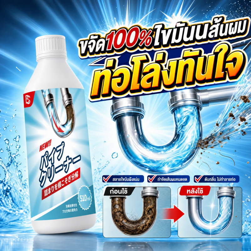 ⚡เห็นผลเร็ว⚡ น้ำยาทะลวงท่อ น้ำยาท่อตัน ใช้งานง่าย สลายไขมัน ไม่ทำลายท่อ 510ml