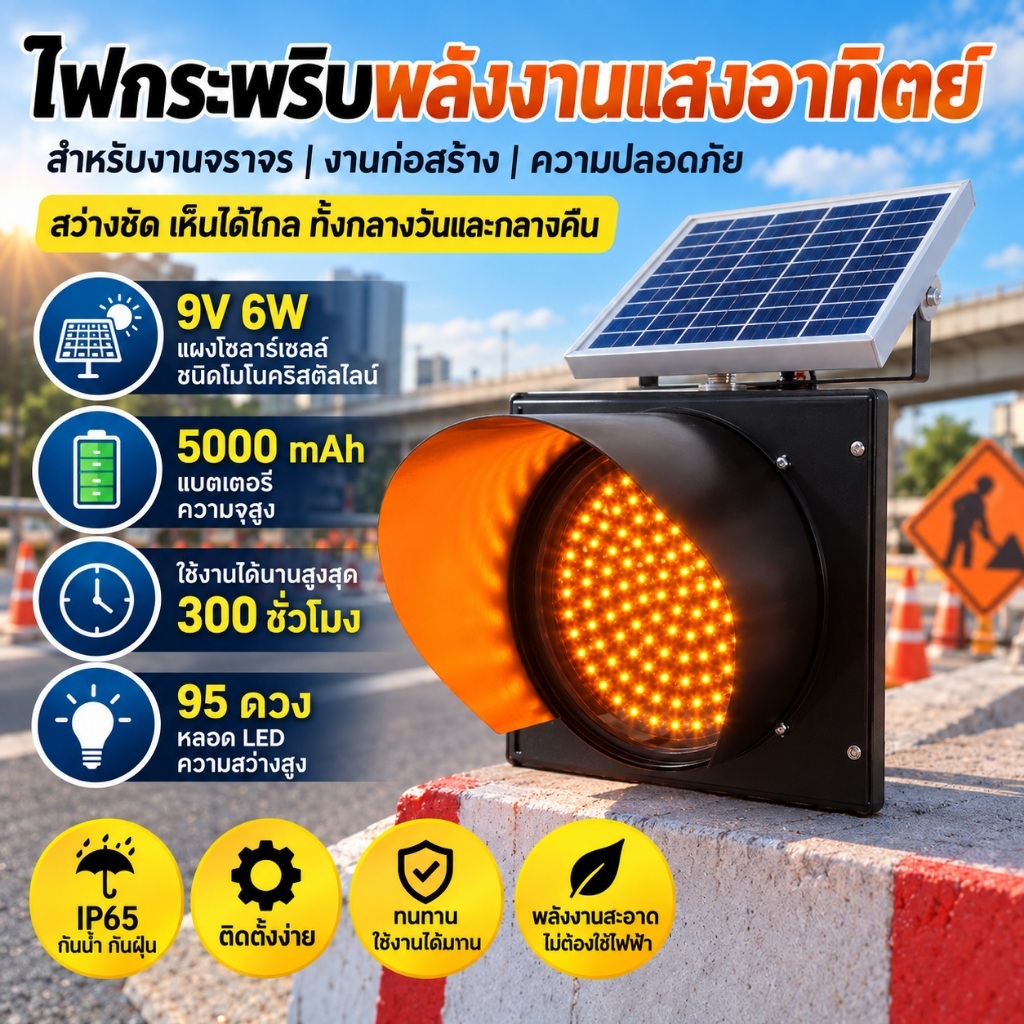 ไฟกระพริบโซล่าเซลล์ 90LED 30cm Solar Cell ไฟกระพริบ สีเหลือง ไฟเตือนสีเหลือง พลังงานแสงอาทิตย์ ไฟสัญญาณเตือนภัย