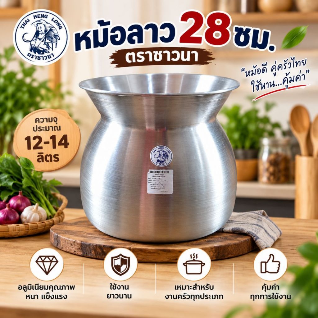 หม้อลาว หม้อนึ่งข้าว อลูมีเนียม (เบอร์ 26,28) ตราชาวนา หม้อต้ม หม้อนึ่งข้าวเหนียว หม้อนึ่งอเนกประสงค์ (1ชิ้น)