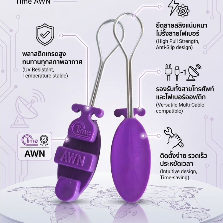 แพ็ค10ตัว ดรอปวายแคมป์ (สีม่วง AWN)(ตุ๊กตาแขวนยึดสายสลิง) Drop wire Clampใช้งานAIS