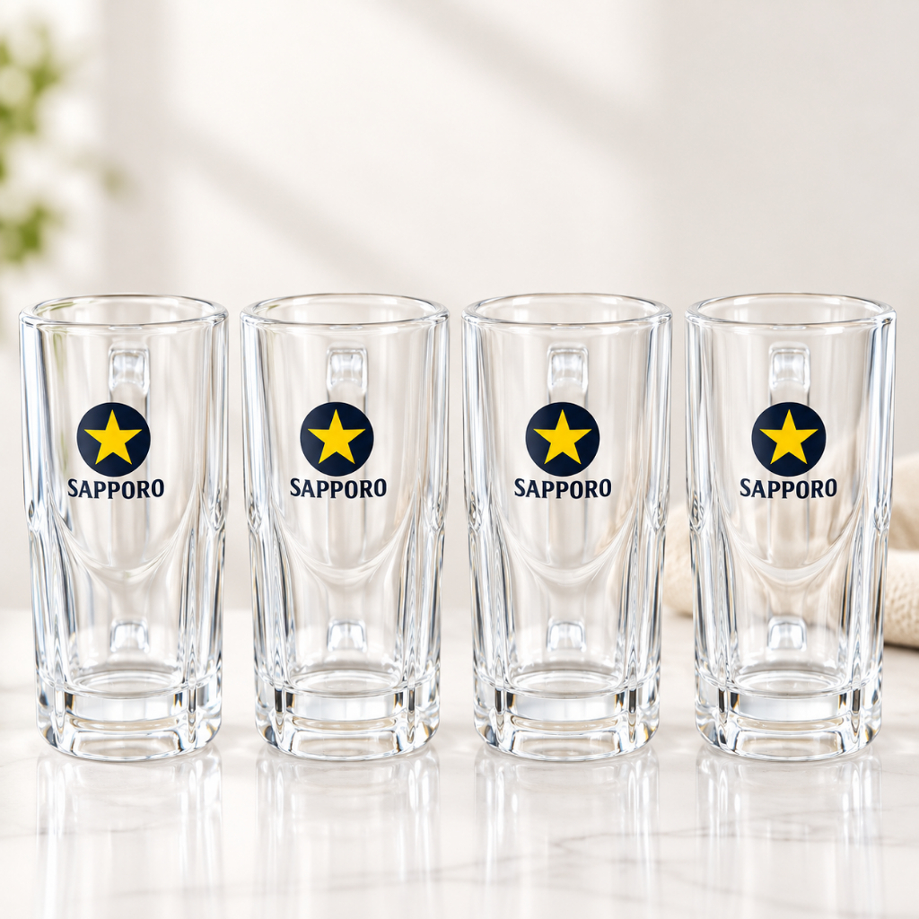 แก้วมัคเบียร์มีหูจับ Sapporo Beer Mug ลายดาวทอง ก้นเหลี่ยมเจียระไน สไตล์ร้านอิซากายะญี่ปุ่นแท้