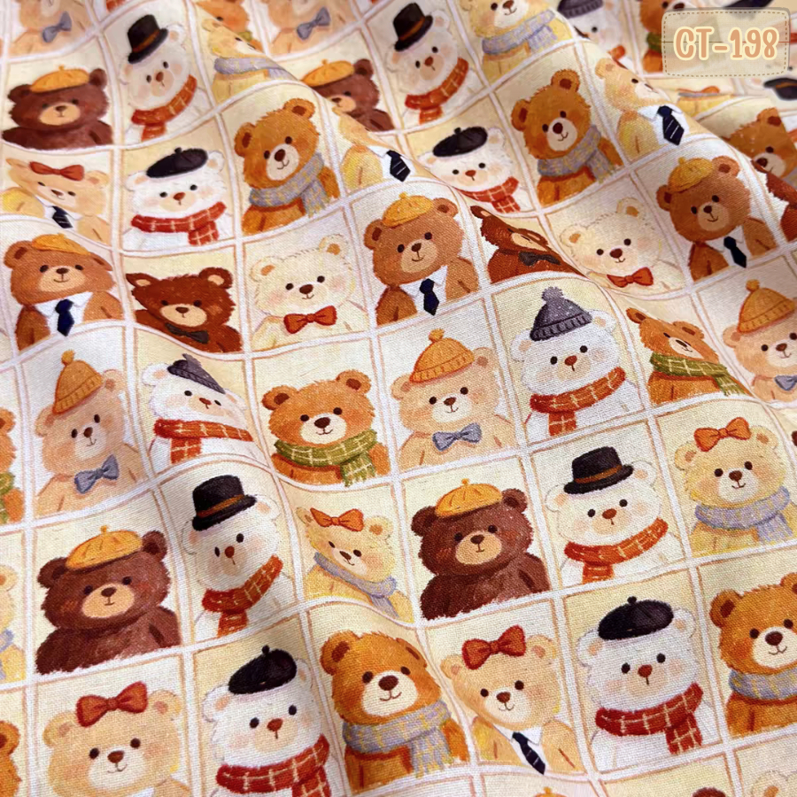 [พร้อมส่ง] ผ้าคอตตอน100 ลายน้องหมีผ้าพันคอในฤดูหนาว ผ้าพิมพ์ลาย ผ้าเมตร ผ้าทำงานควิลท์ Quilt Patchwork 198