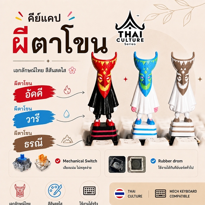 คีย์แคปผีตาโขน โมเดลผีตาโขน งานแฮนด์เมด | THAI CULTURE Series