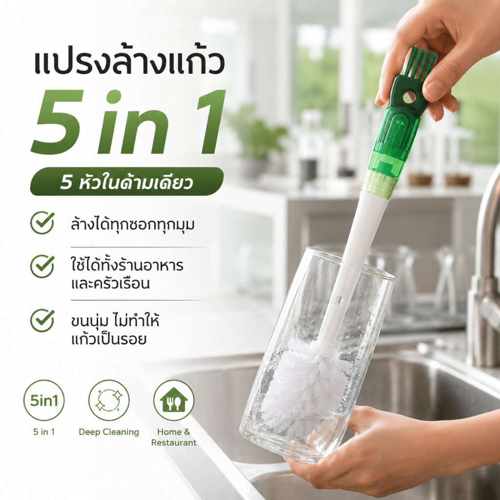 พร้อมส่ง แปรงล้างแก้ว 5in1 ชุดล้างขวดนม แปรงล้างหลอดดูด แปรงขัดฝา ทำความสะอาดครบจบในชุดเดียว ออกใบกำกับภาษีได้