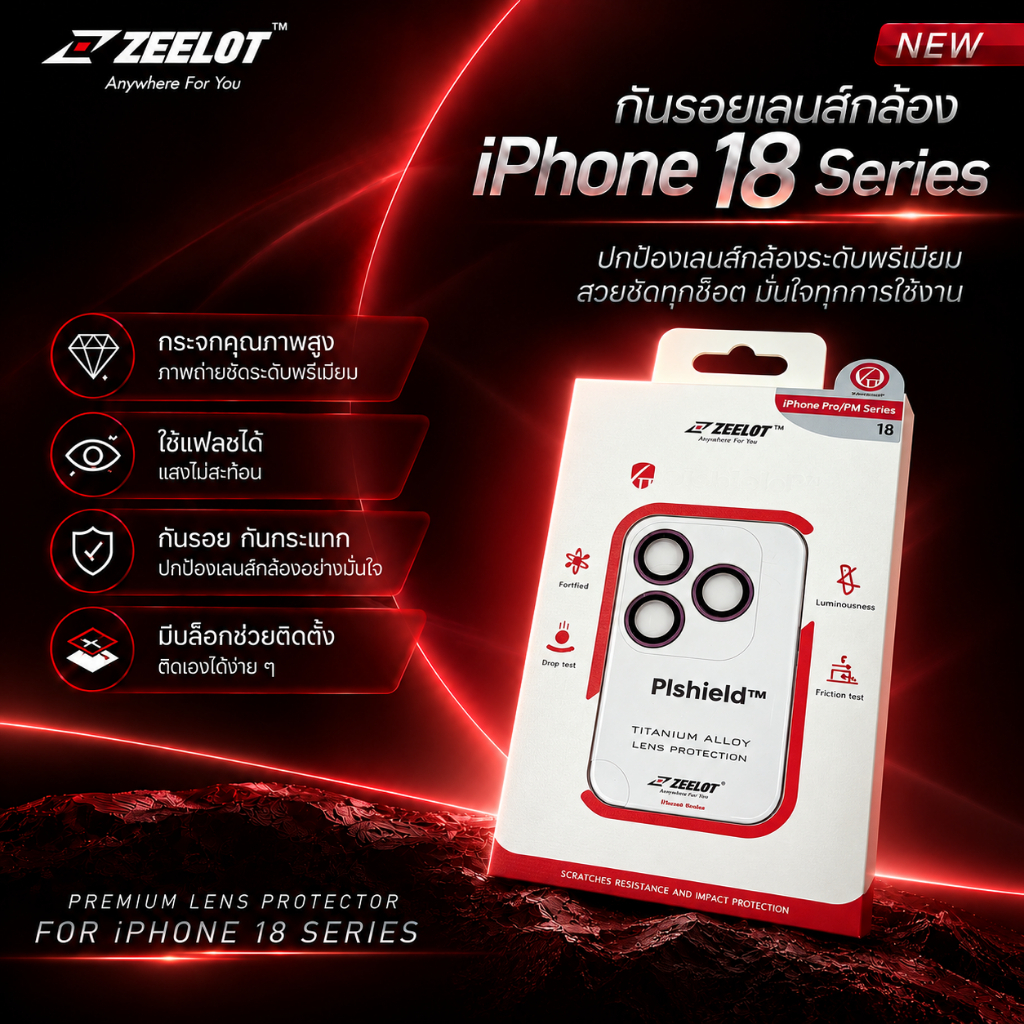 Zeelot ฟิล์มกันรอยเลนส์กล้องขอบไทเทเนียม ไอโฟน18ProMax/ไอโฟน18Pro