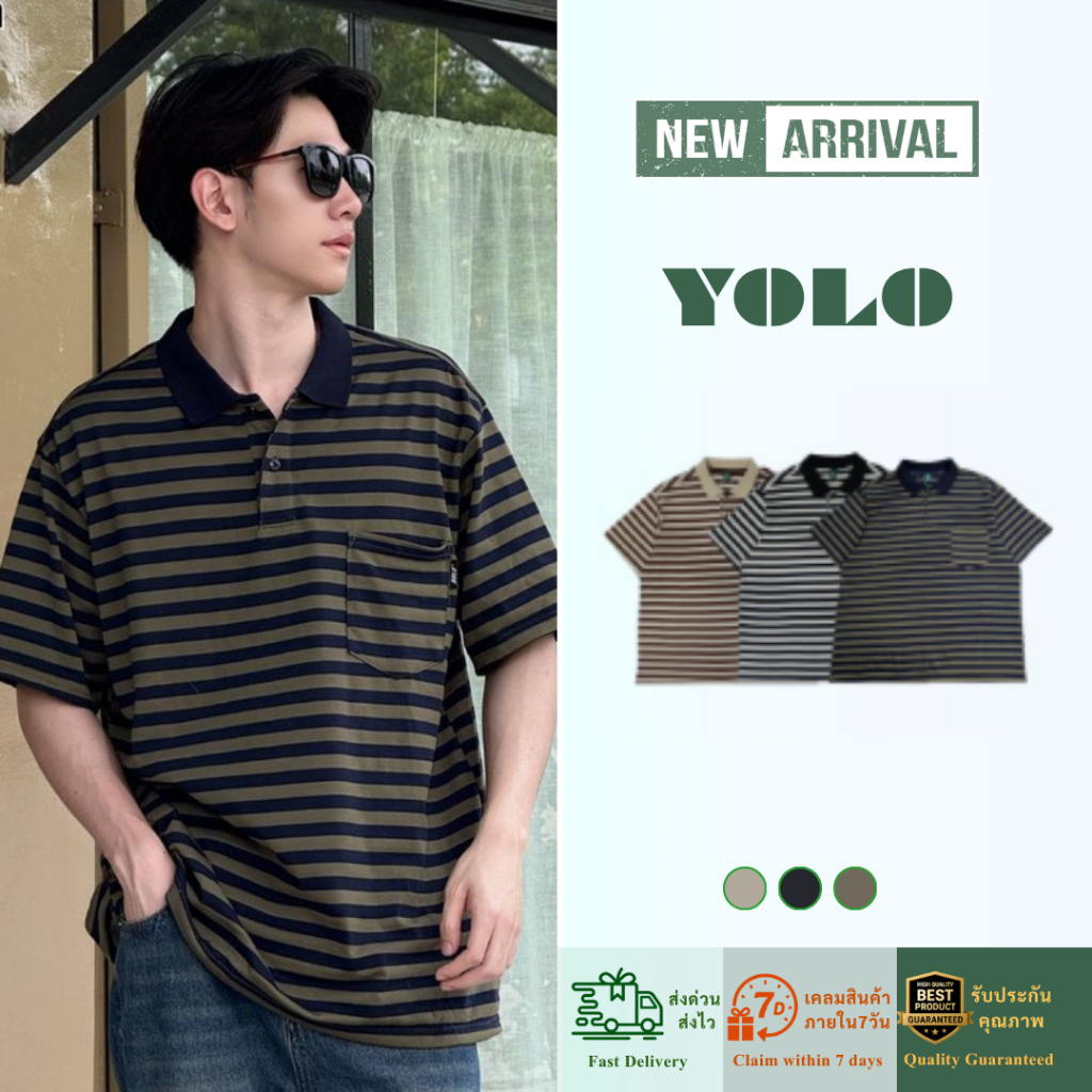 YOLO เสื้อยืดคอปก OVERSIZE เสื้อยืดคอปกโอเวอร์ไซส์ เสื้อคอตตอน คอปก แนวสตรีท Y2553