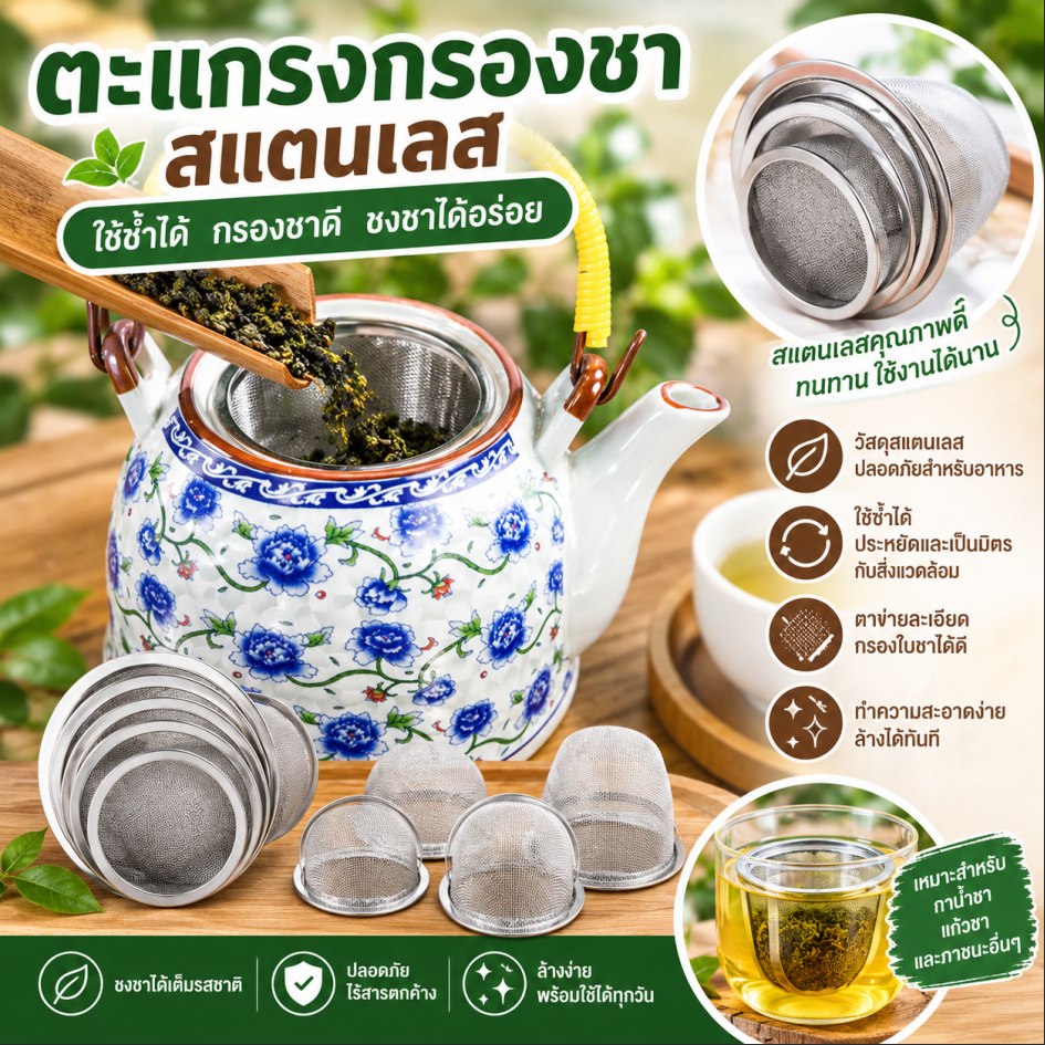 Luxe-T ที่กรองชาแบบตาข่ายสแตนเลสใช้ซ้ำได้ที่กรองชาชา
