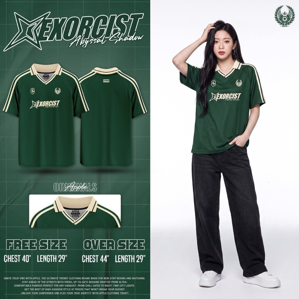 เสื้อกีฬาปกสีล้วนEXORCIST apple T-shirt
