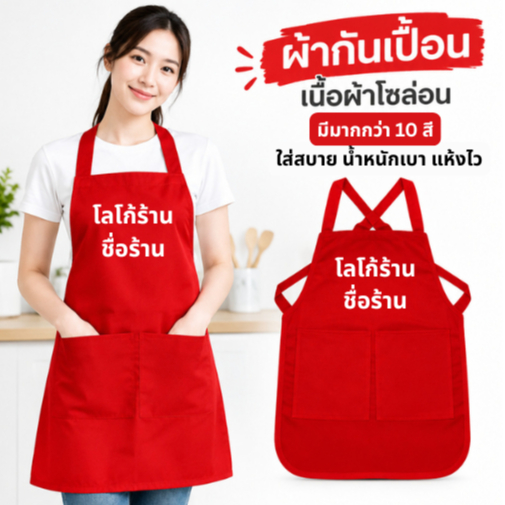 ผ้ากันเปื้อน สกรีนชื่อ สกรีนฺโลโก้ร้าน ราคาถูก