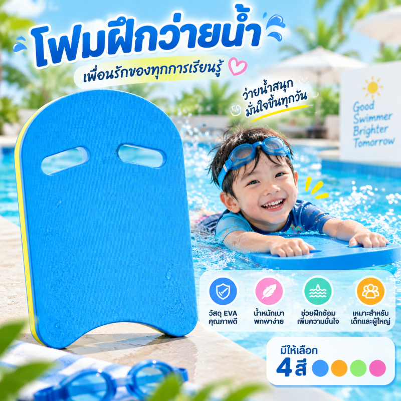 แผ่นโฟมฝึกว่ายน้ำ EVA คิกบอร์ด ลอยตัว ช่วยพยุงร่างกาย ฝึกทักษะว่ายน้ำ จับถนัดมือ กันลื่น น้ำหนักเบา คุณภาพดี