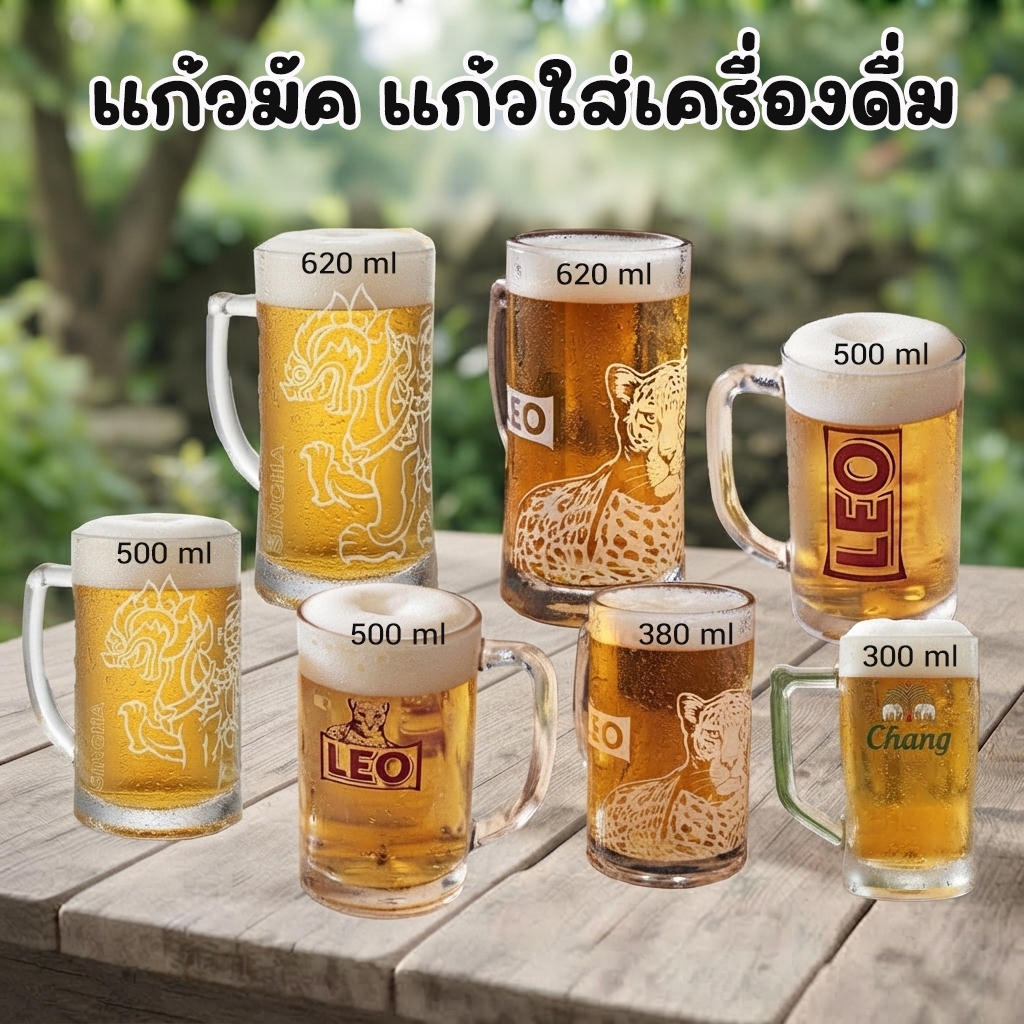 แก้วมัค-แก้วใส่เครื่องดื่ม สิงห์/ลีโอ/ช้าง แท้