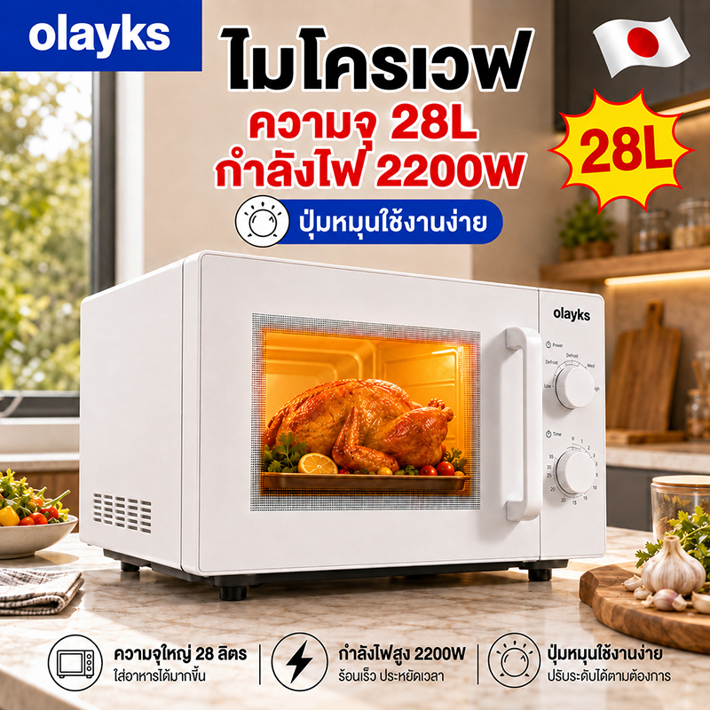 เตาไมโครเวฟ 28 ลิตร ความจุใหญ่ อุ่นอาหารร้อนเร็ว ละลายน้ำแข็ง ใช้งานง่าย เหมาะสำหรับครอบครัว