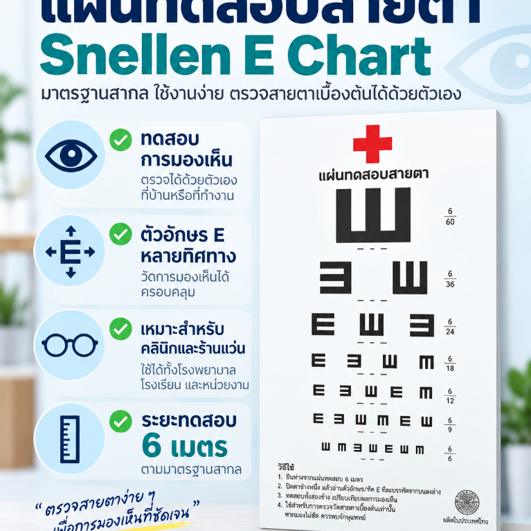 แผ่นวัดสายตา ตัว E E Chart 30x60 ซม. แผ่นทดสอบสายตา สำหรับคัดกรองการมองเห็น