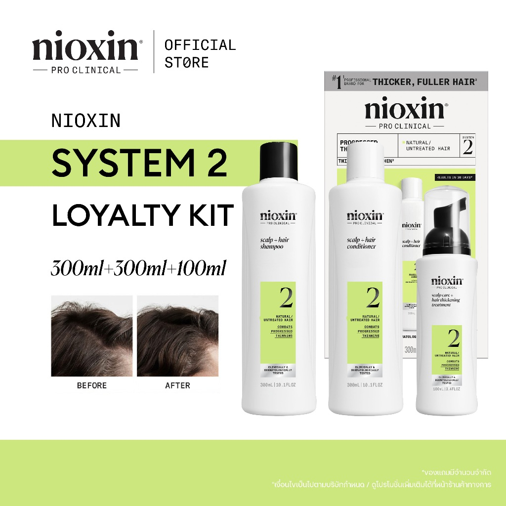 NIOXIN System 2 Kit ผมบางชัดเจน ผมธรรมชาติ เซ็ต 3 ชิ้น (ไนอ๊อกซิน แชมพูผมบาง เซรั่มผมบาง) ขนาด 300ml