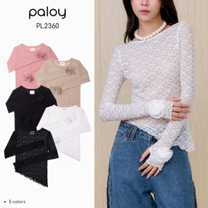[Best Seller] Paloy - PL2360 Camellia Top เสื้อดอกคามิเลีย เสื้อแขนยาว ทรงเข้ารูป ปลายแขนแต่งดอกคามิเลีย