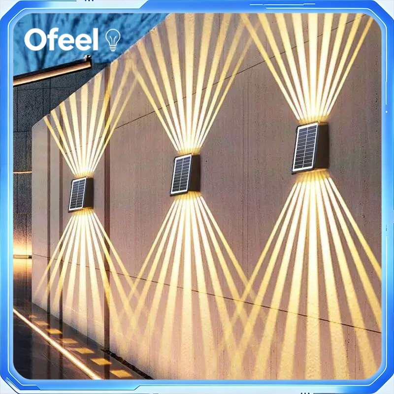 Ofeel ไฟโซล่าเซลล์ติดผนัง IP69 กันน้ำ ไฟติดผนังนอกบ้าน 3 สี ส่องไกล 5M ปรับแสงขึ้น-ลง ไม่ต้องเดินสายไฟ