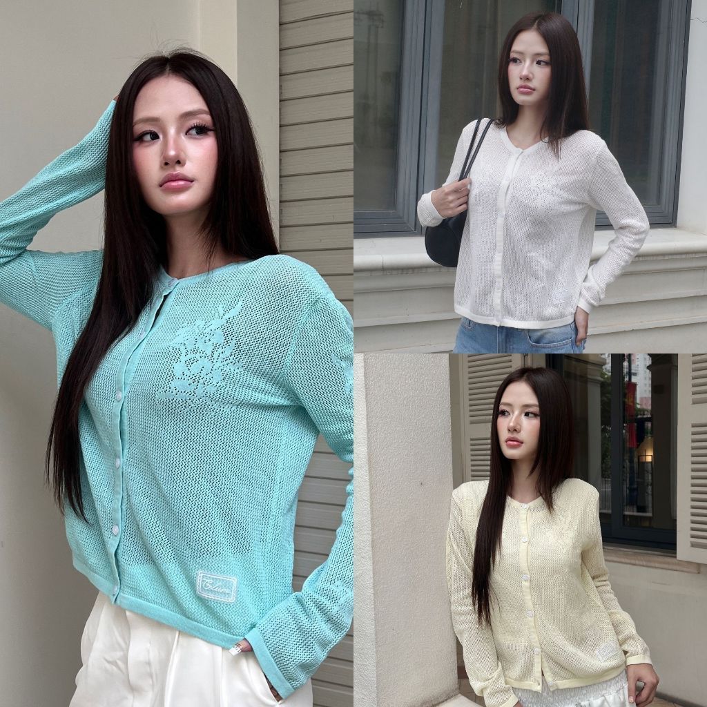 Celune Lily Cardigan | เสื้อคาร์ดิแกนไหมพรม ถักลายดอกลิลลี่ กระดุมดอกไม้